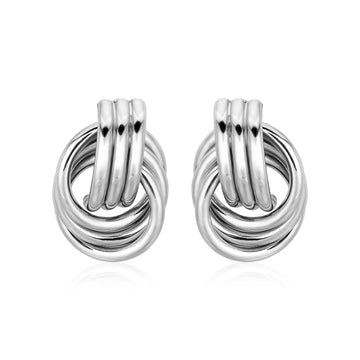 Polished Love Knot Earrings with Interlocking Rings in Sterling Silver